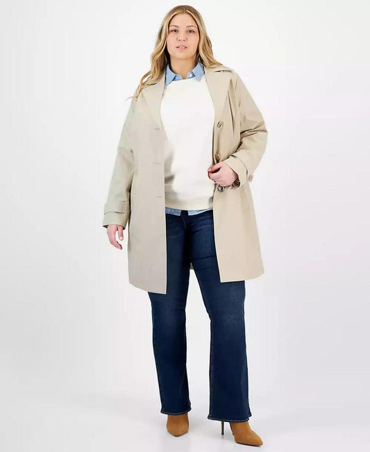 Plus Size Notched Collar Button-Front Coat, Exclusively at Macy's