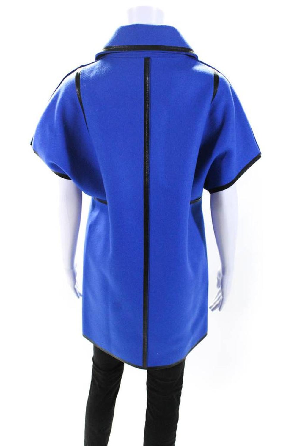 Michael Kors Womens Wool Collared Short Sleeve Zip Up Longline Coat Blue