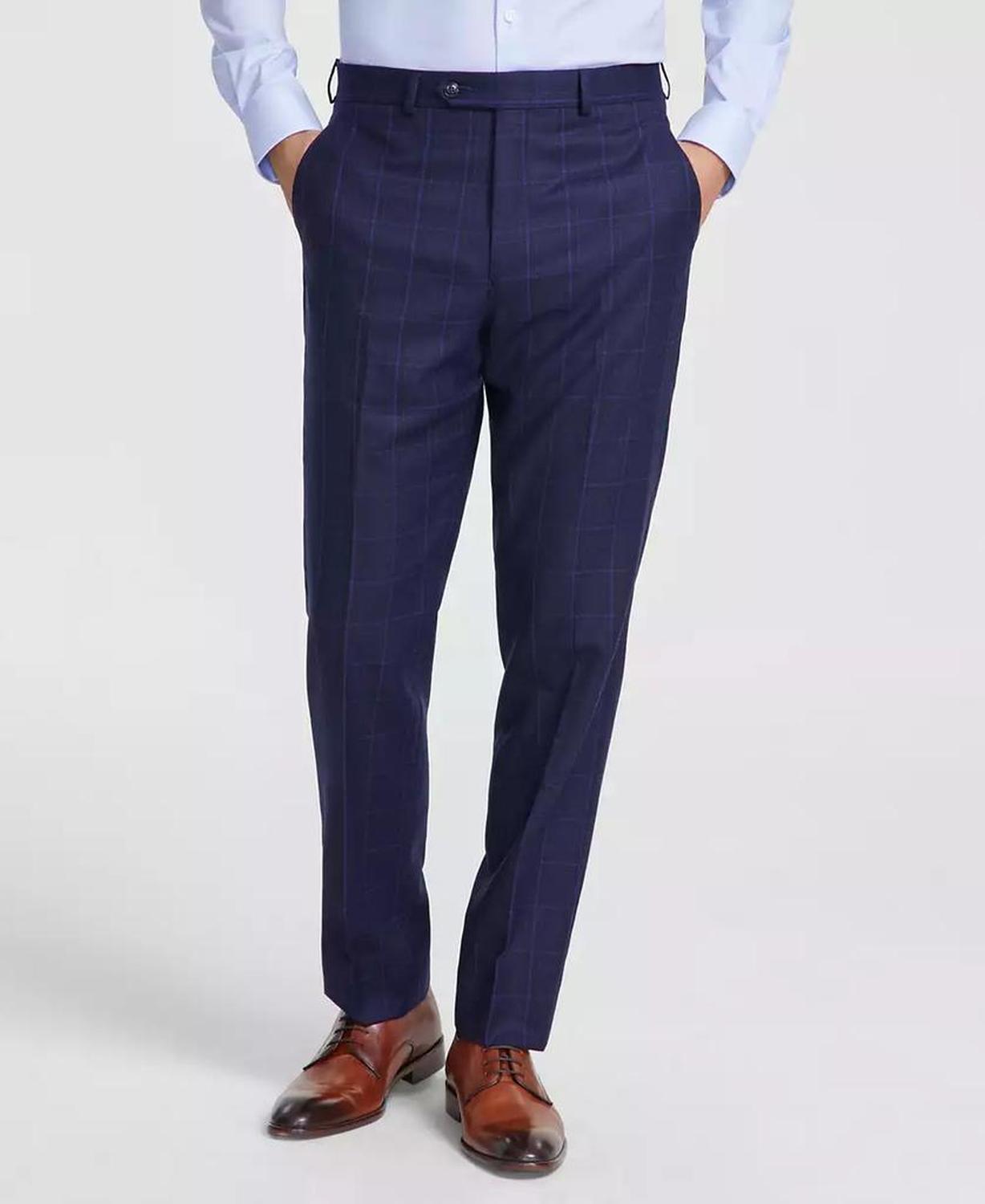 Men's Classic-Fit Wool-Blend Stretch Plaid Suit Separate Pants