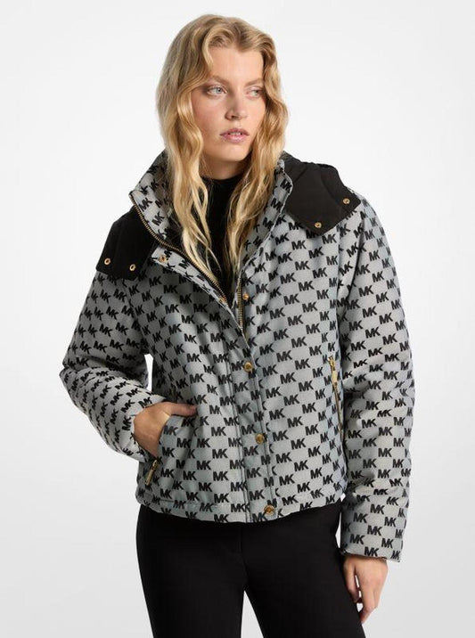 Logo Jacquard Hooded Puffer Jacket