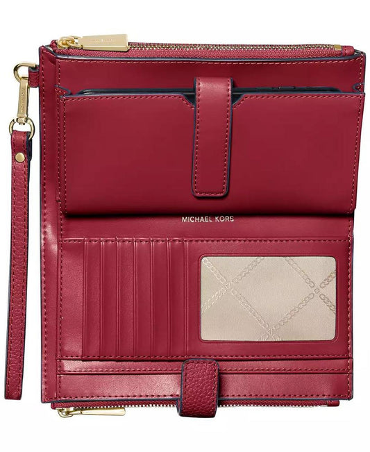 Adele Double-Zip Pebble Leather Phone Wristlet