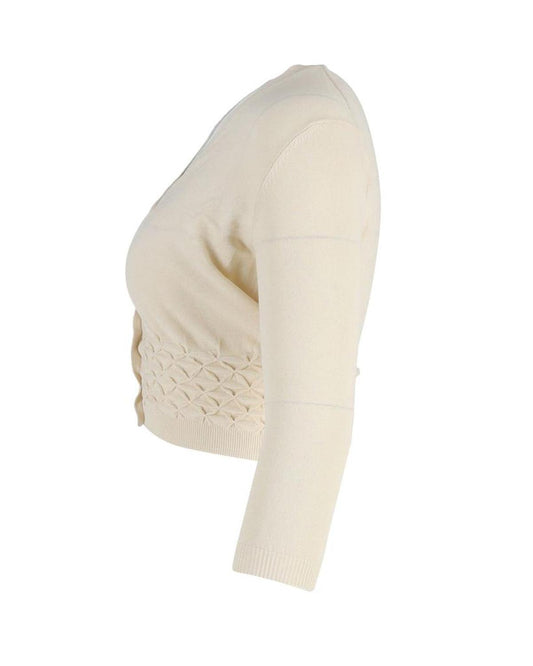 Max Mara Sportmax Buttoned Cropped Cardigan in Cream Cotton