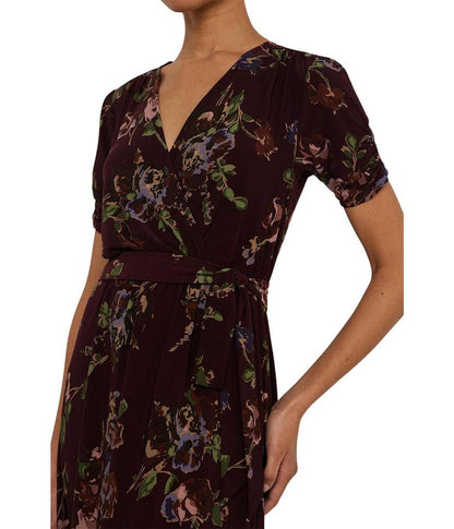 Floral Jersey Surplice Puff-Sleeve Dress