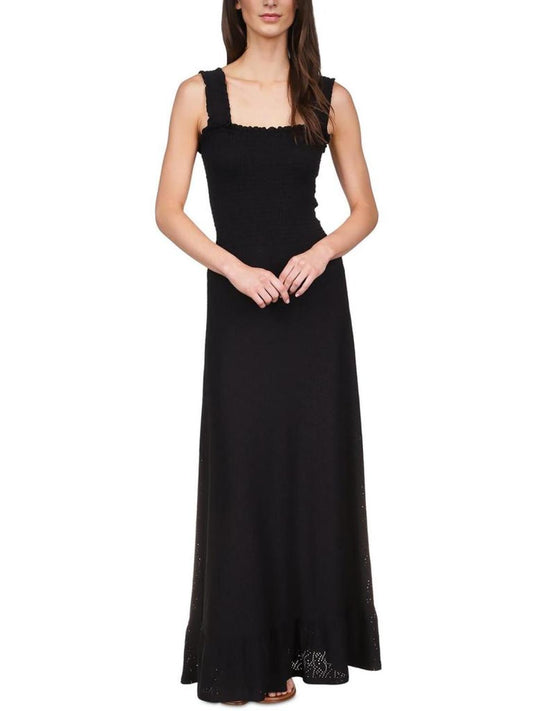 Womens Eyelet Smocked Maxi Dress