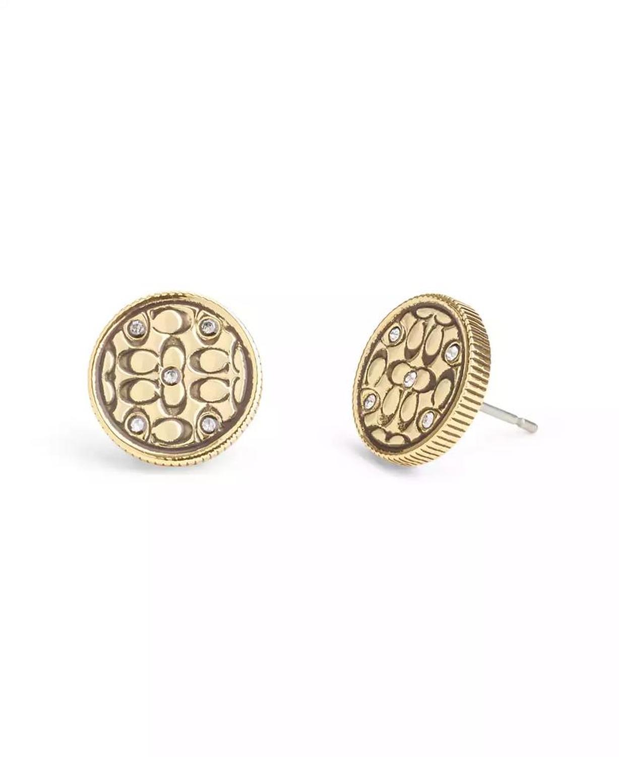 Faux Stone Signature Quilted Coin Stud Earrings