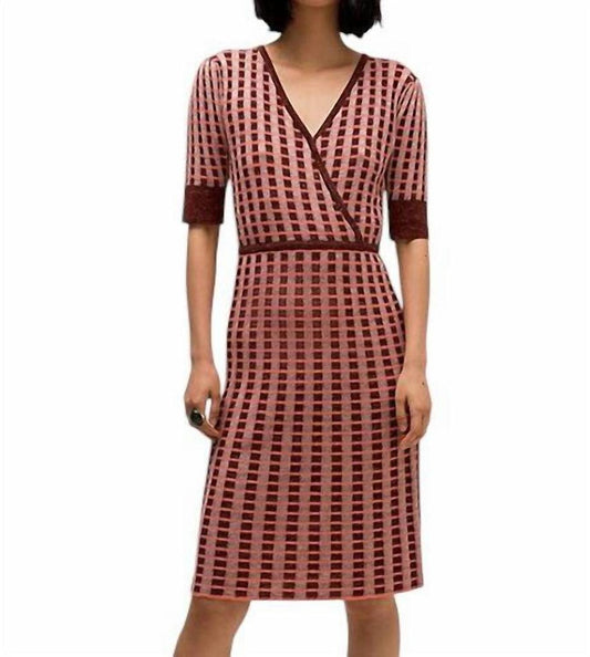 Plaid Faux Wrap Knit Dress In Multicolor