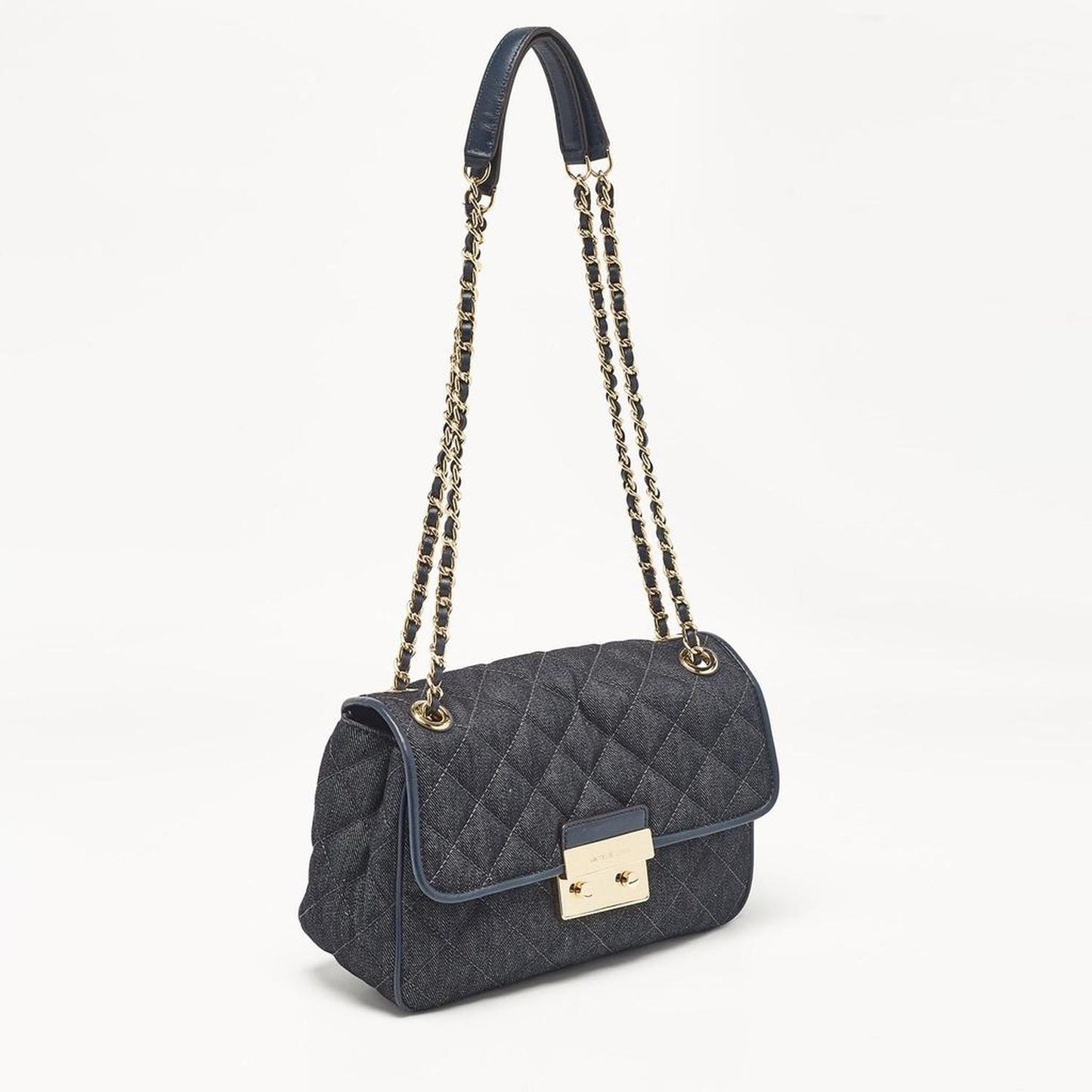 Michael Kors Navy Blue Quilted Denim And Leather Sloan Shoulder Bag