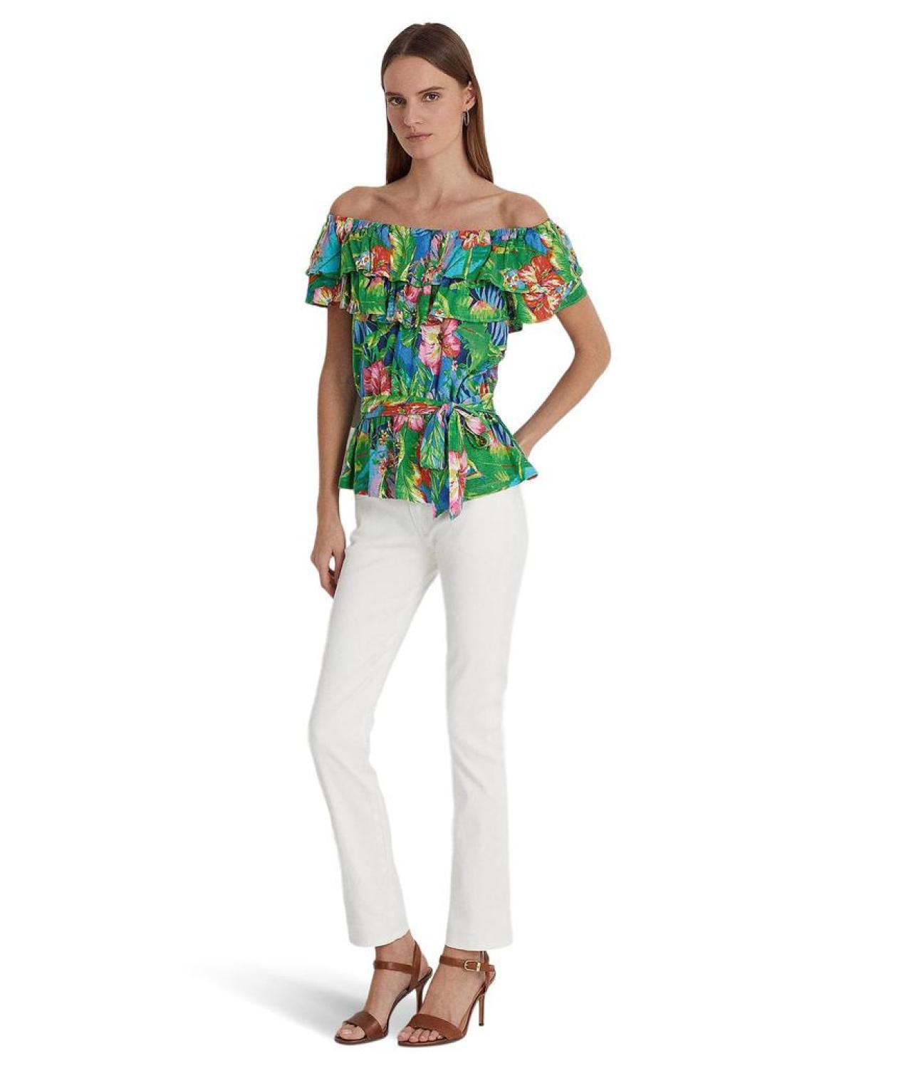 Petite Floral Jersey Off-the-Shoulder Top