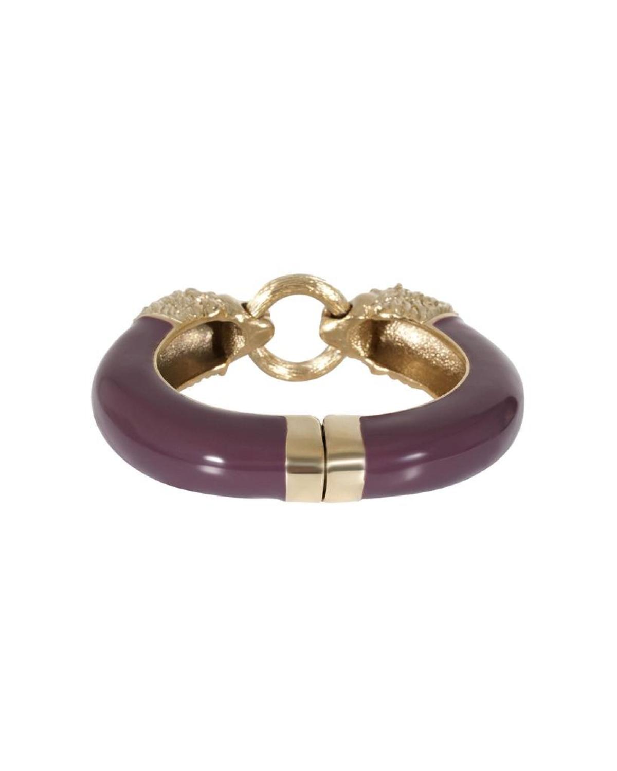 Chanel Lion Head Purple Enamel Gold Tone Cuff Bracelet