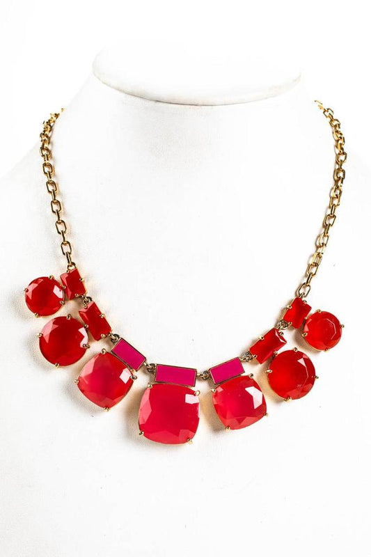 Kate Spade New York Womens Geometric Resin Enamel Statement Bib Necklace Red