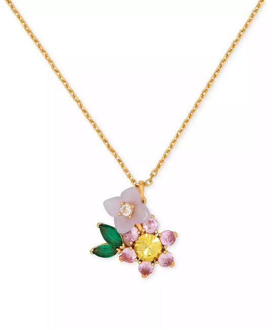 Bursting Blooms Gold-Tone Crystal Pendant Necklace, 16" + 3" extender