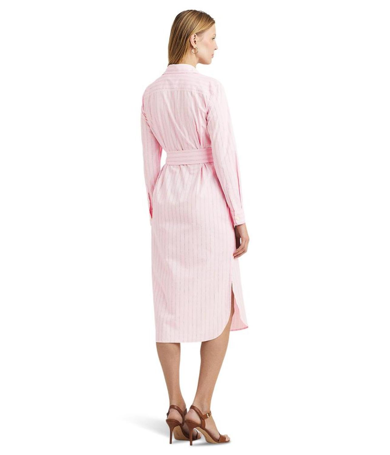 Striped Belted Broadcloth Shirtdress