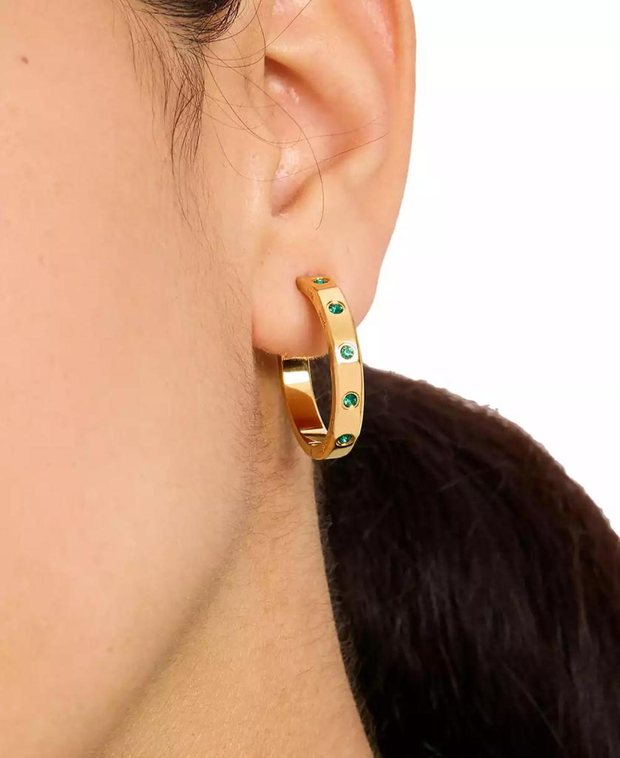 Gold-Tone Small Color Pavé Hoop Earrings, 1"