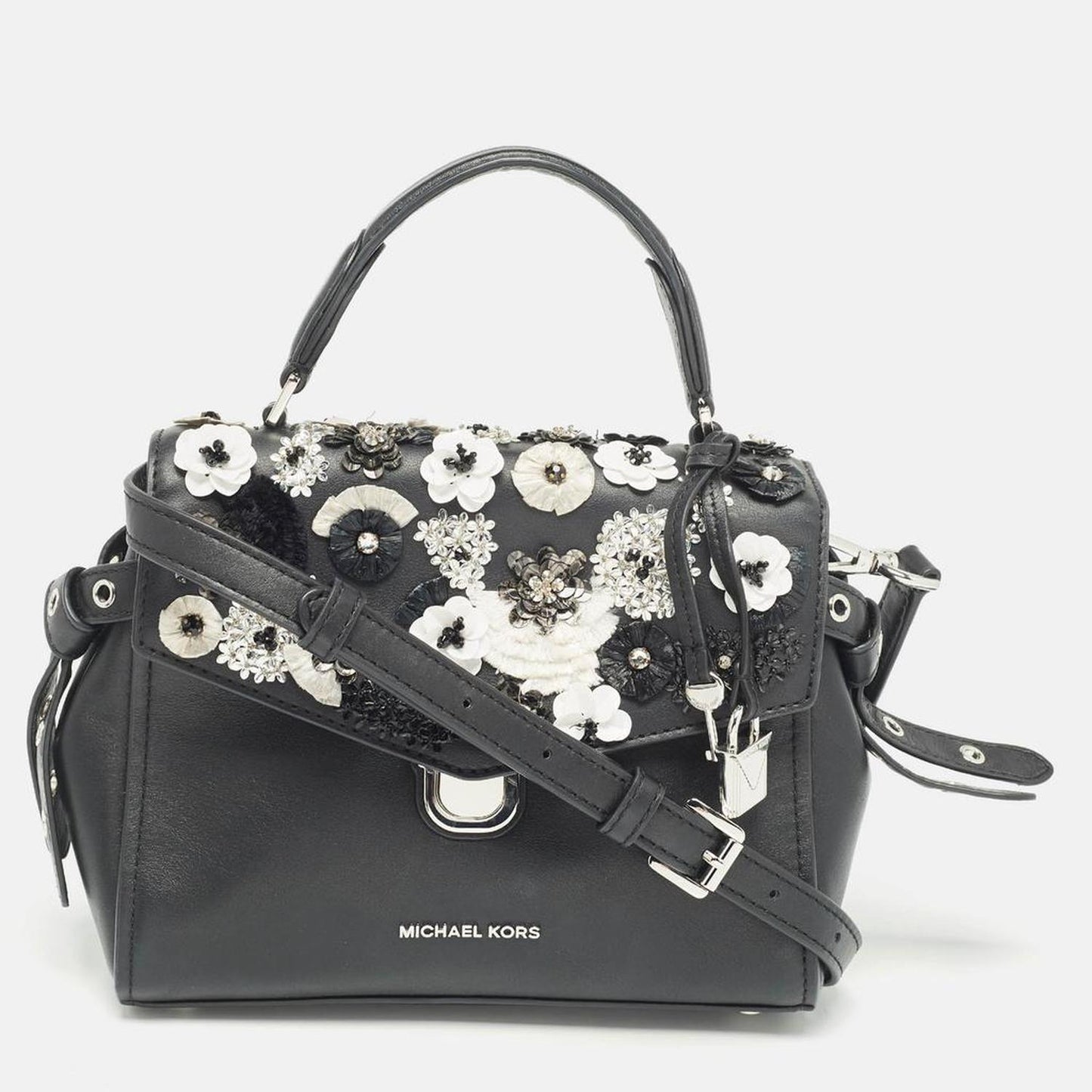 Michael Kors Black Leather Bristol Embellished Top Handle Bag