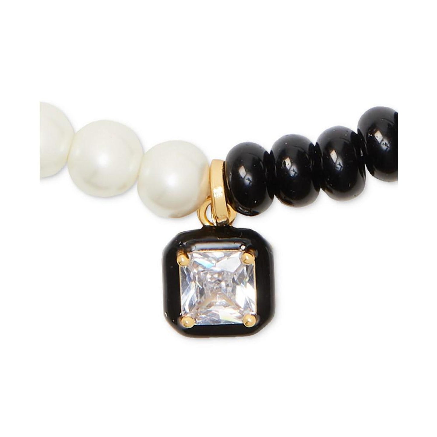 Gold-Tone Cubic Zirconia Black & White Beaded Pendant Necklace, 16" + 3" extender