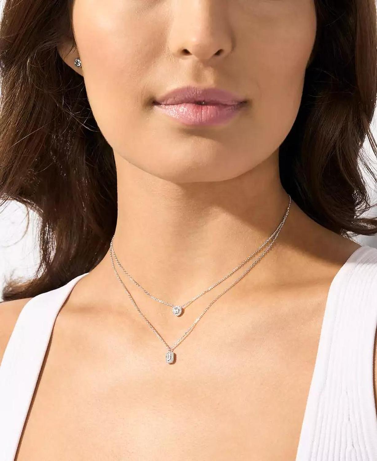 Sterling Silver Halo Double Layer Necklace