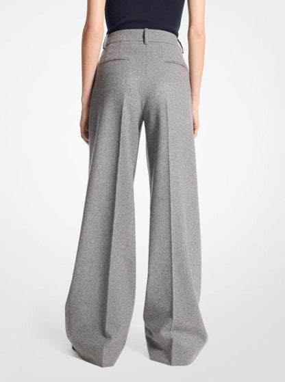 Wool Flannel Pleated Wide-Leg Trousers