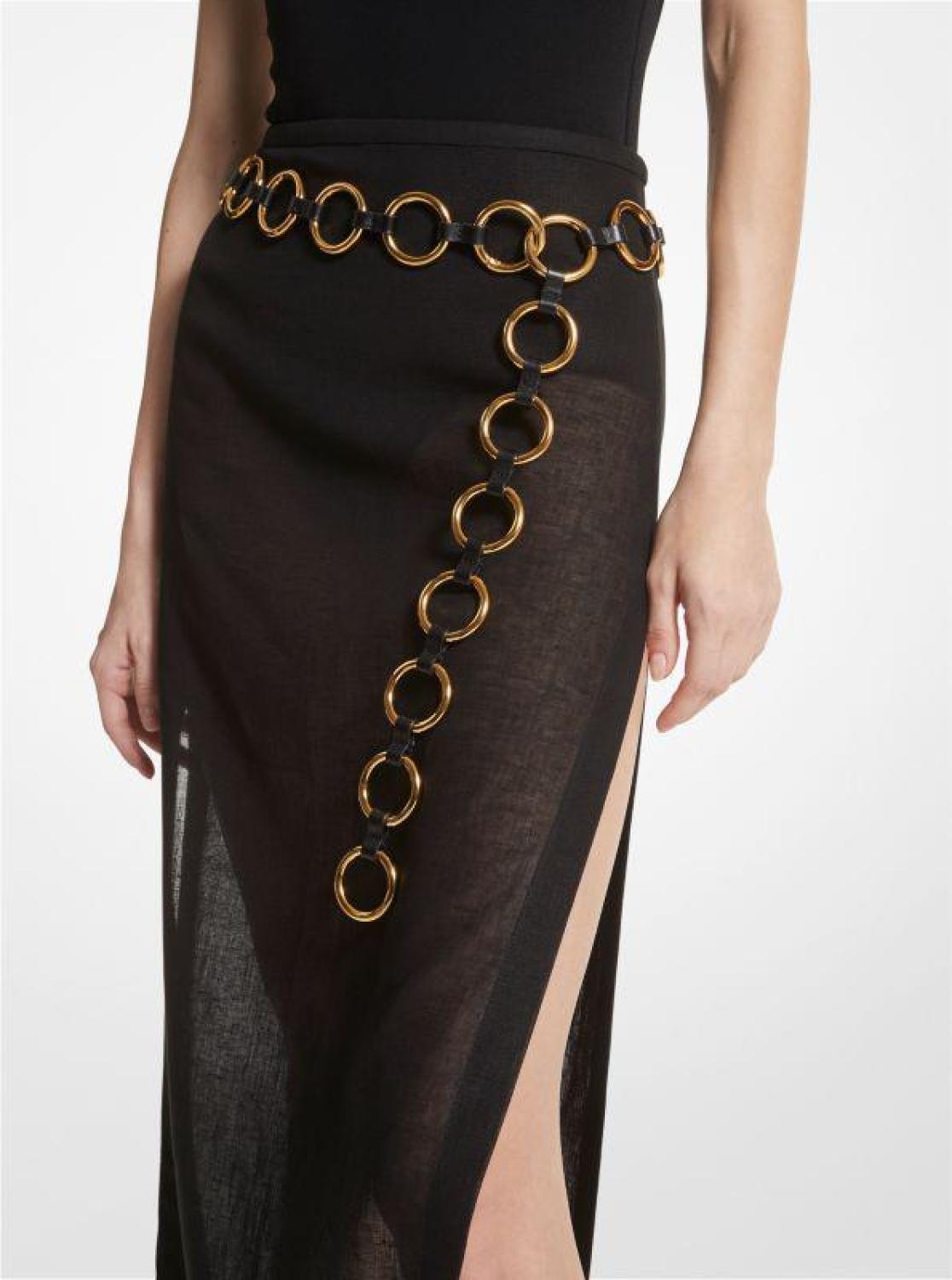 Marisa Gold-Tone and Leather Ring Belt