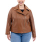 Plus Size Asymmetric Leather Moto Coat