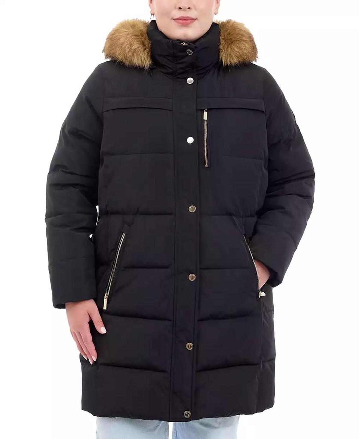 Plus Size Faux-Fur-Trim Hooded Puffer Coat, Created for Macy's