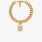 Precious Metal-Plated Brass Pavé Lock Curb Link Necklace