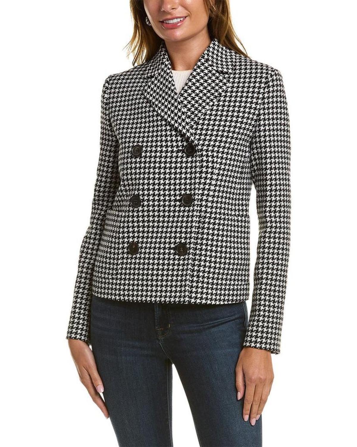 Michael Kors Collection Dogtooth Wool Cropped Jacket