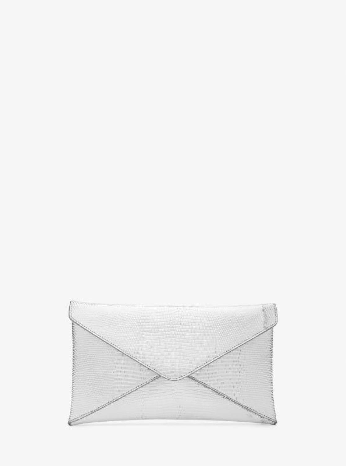 Mia Metallic Lizard Embossed Leather Envelope Clutch