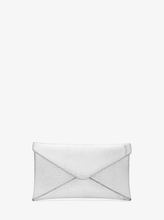 Mia Metallic Lizard Embossed Leather Envelope Clutch