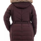 Plus Size Belted Faux-Fur-Trim Hooded Puffer Coat