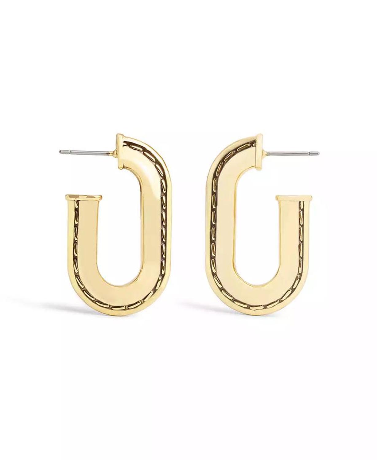 Gold-Tone Stitched Oval Hoop Earrings