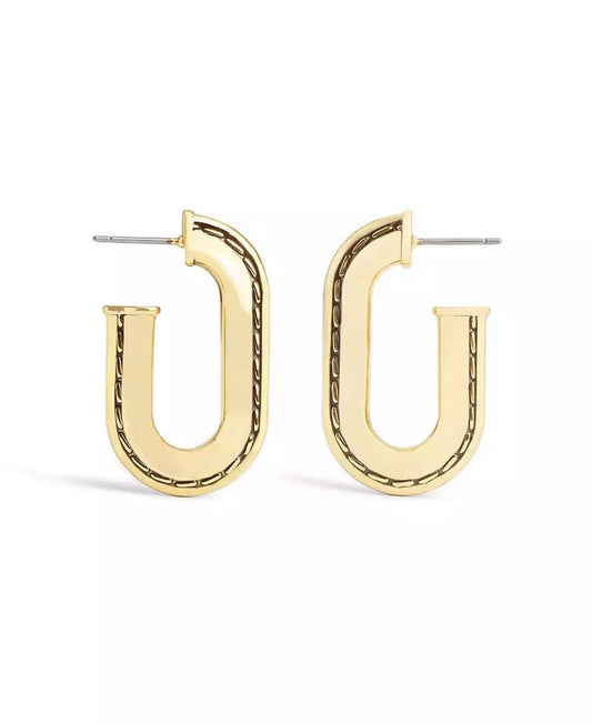 Gold-Tone Stitched Oval Hoop Earrings