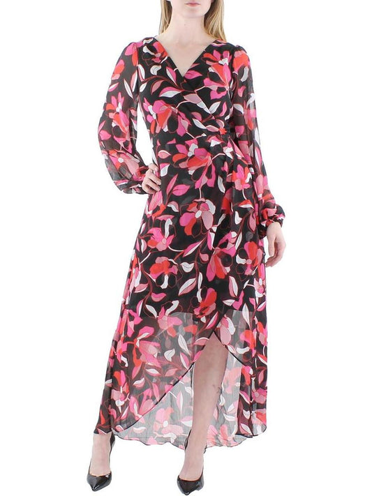 Womens Chiffon Floral Print Midi Dress