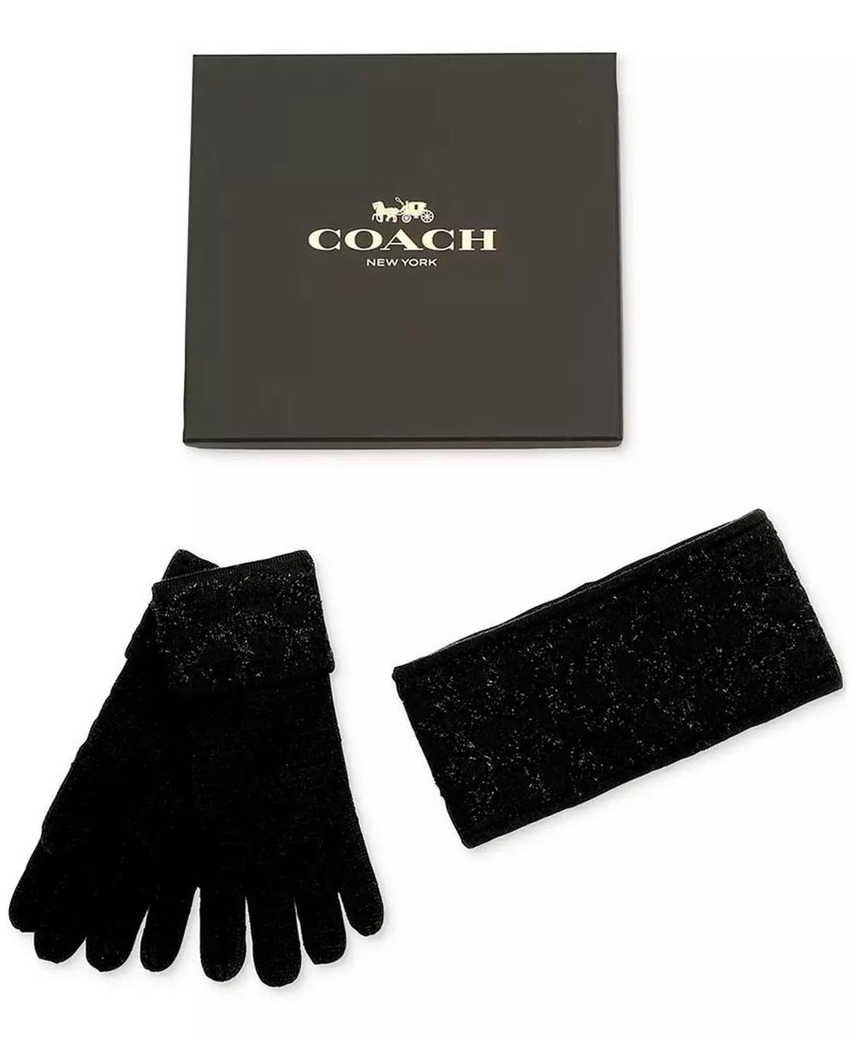 Women's Signature C Metallic Headband and Touch Tip Gloves Set