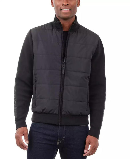 Men's Mixed-Media Knit-Sleeve Puffer Jacket