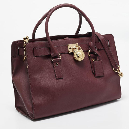 Michael Kors Burgundy Leather Large East West Hamilton Tote