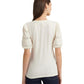 Lace-Trim Jersey Puff-Sleeve Henley Tee