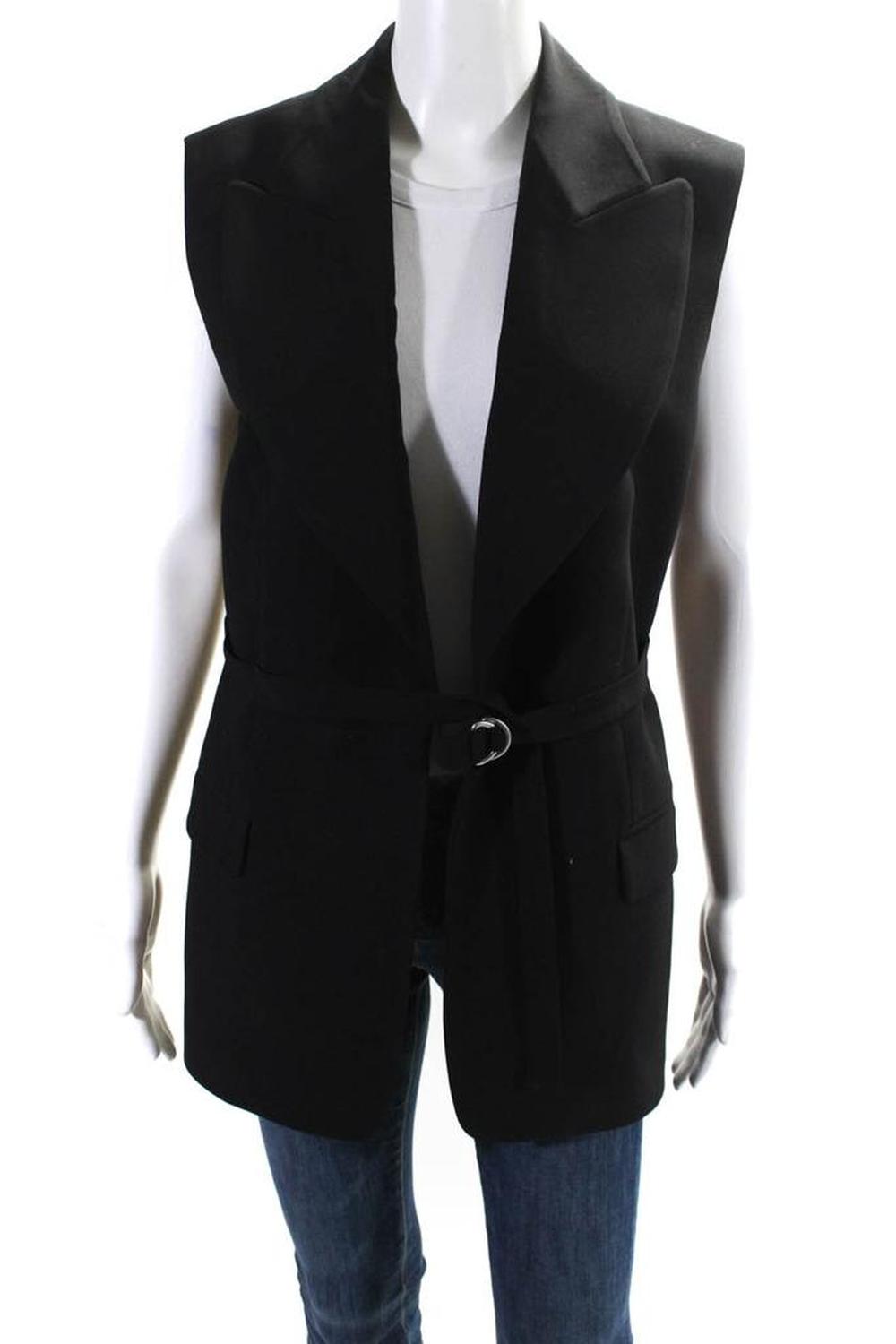 Michael Kors Collection Womens Peak Lapel Wrap Vest Black Wool