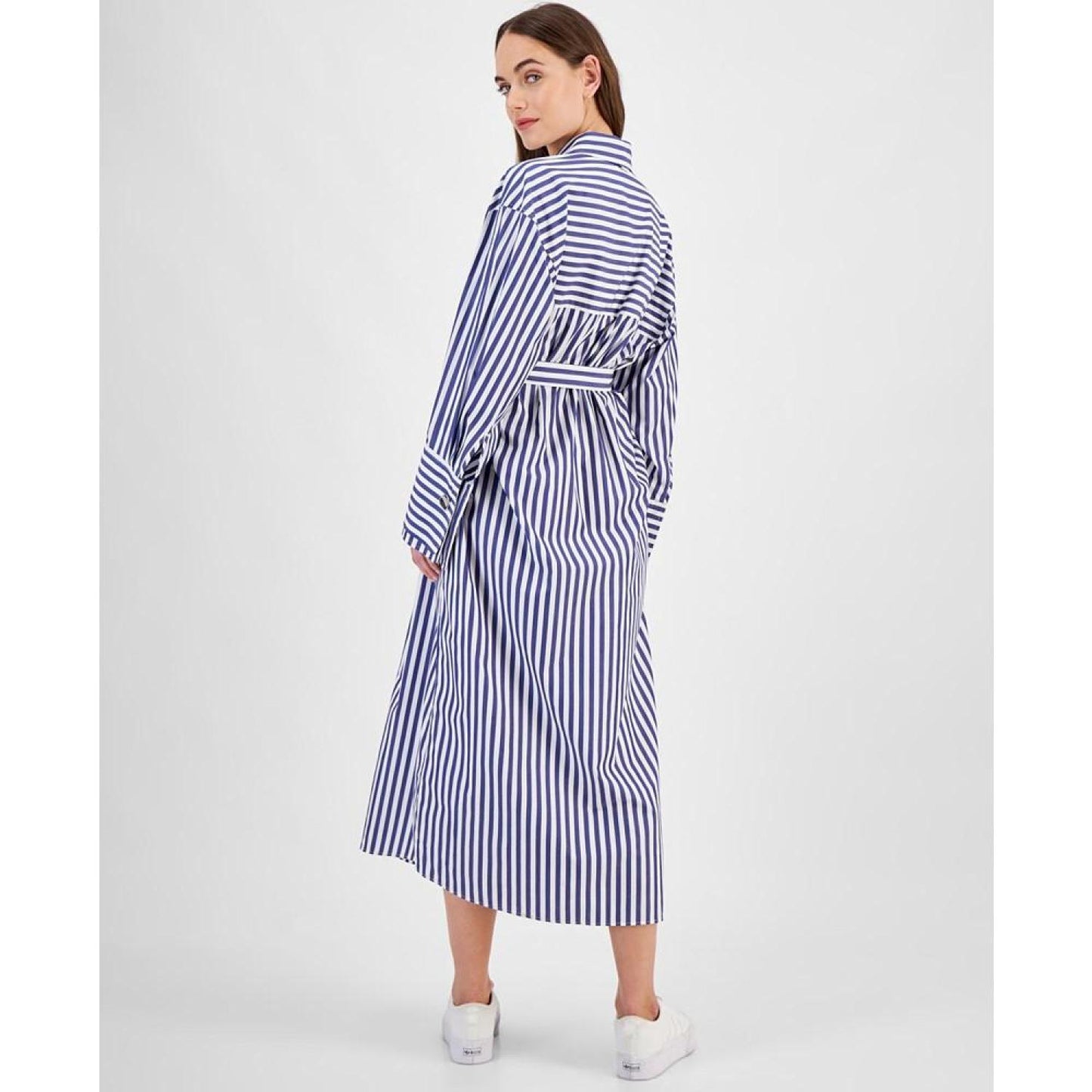 Women's Striped Long-Sleeve Cotton Shirtdress