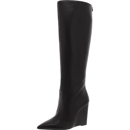 Isra Womens Leather Wedge Knee-High Boots