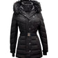 Michael Michael Kors Women's Belted Chevron Scuba Stretch Quilted Coat, Black