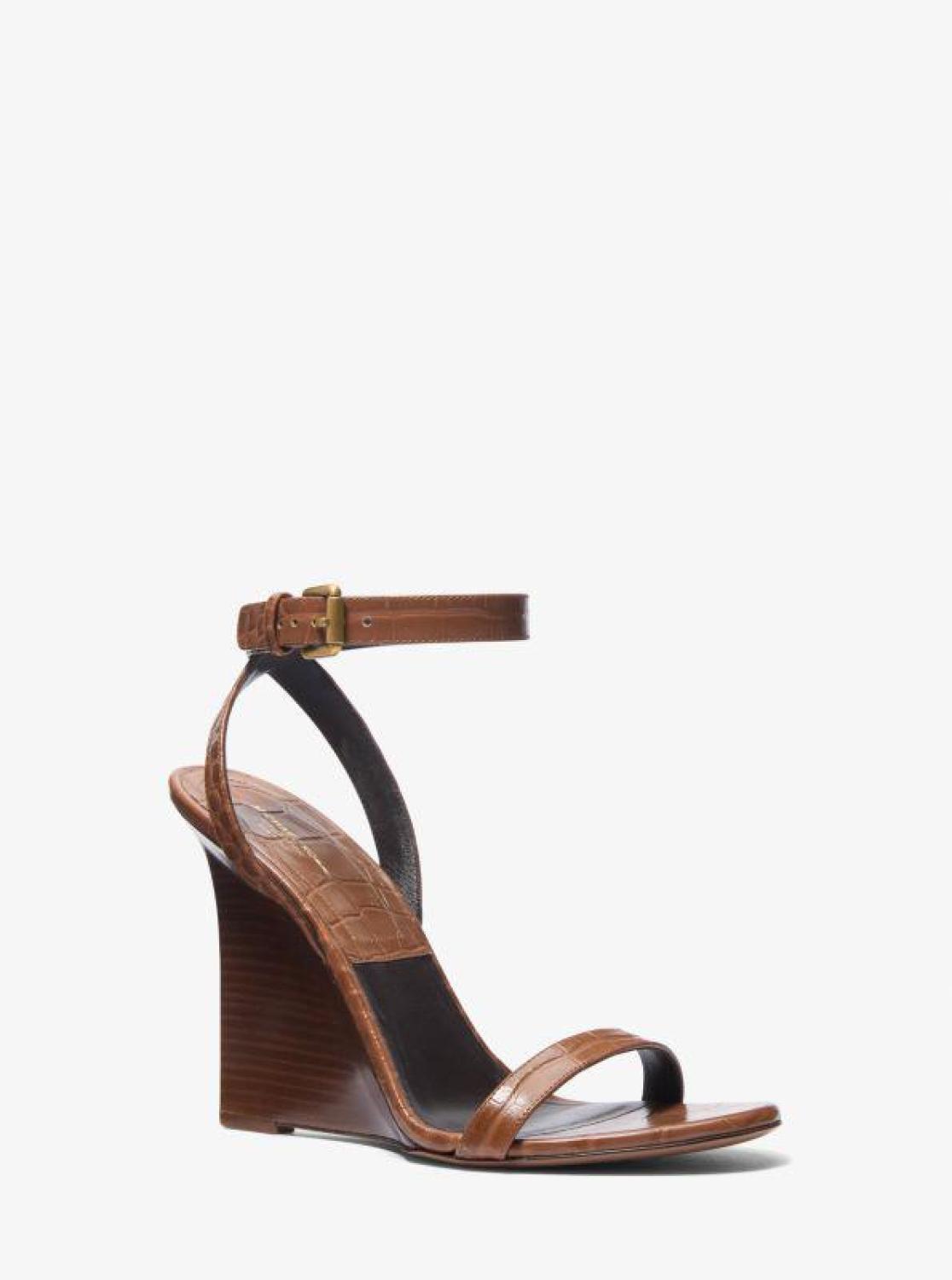 Claudia Crocodile Embossed Leather Wedge Sandal