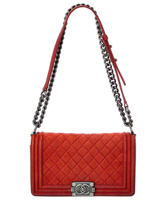 Chanel Red Quilted Suede Medium Boy Bag (Authentic Pre-Owned)