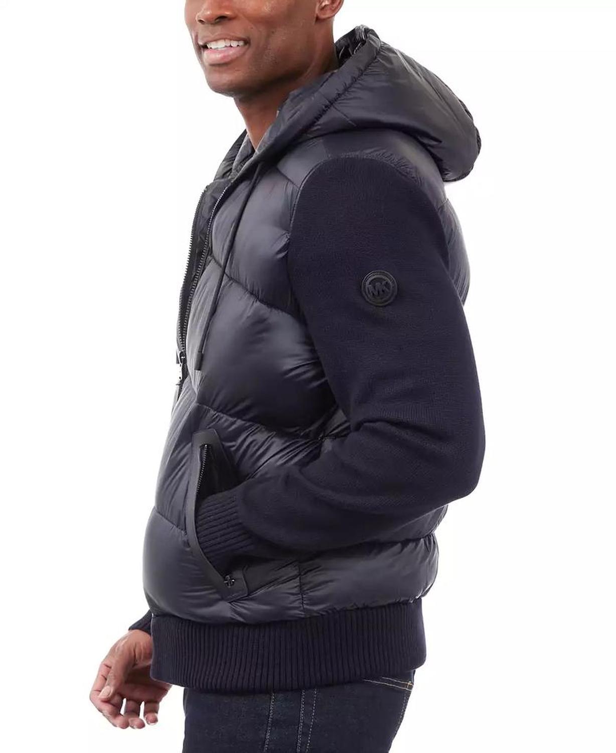 Men's Mixed-Media Hooded Zip Sweater Jacket