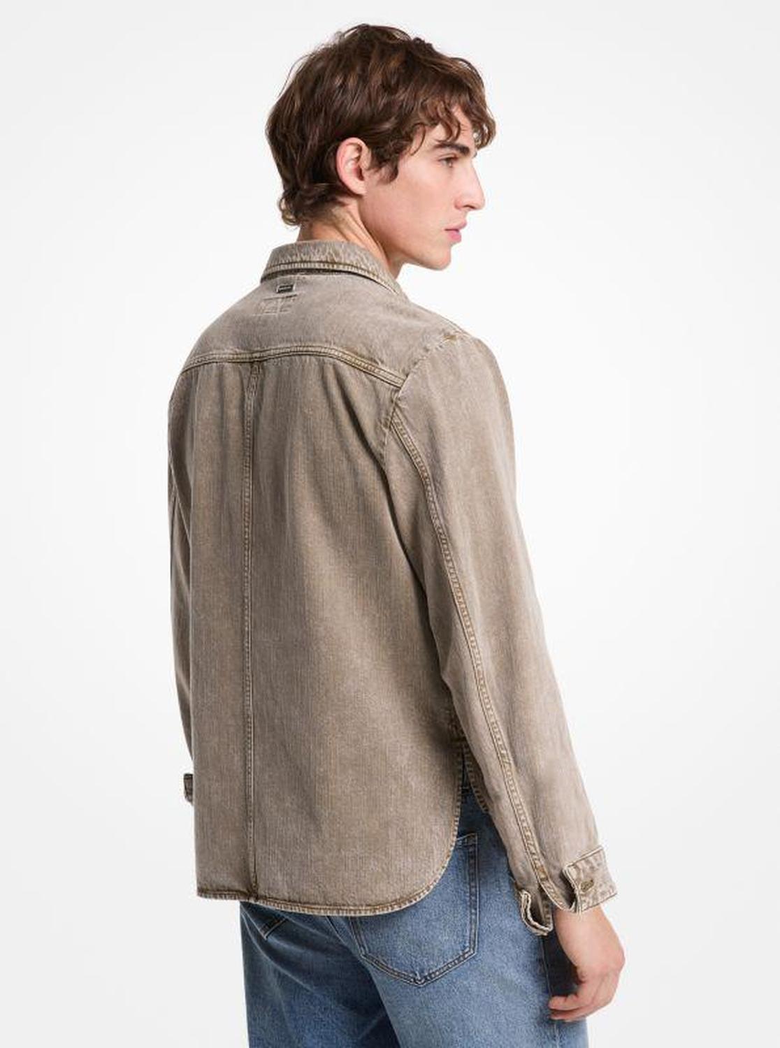 Washed Denim Curved Hem Shirt Jacket