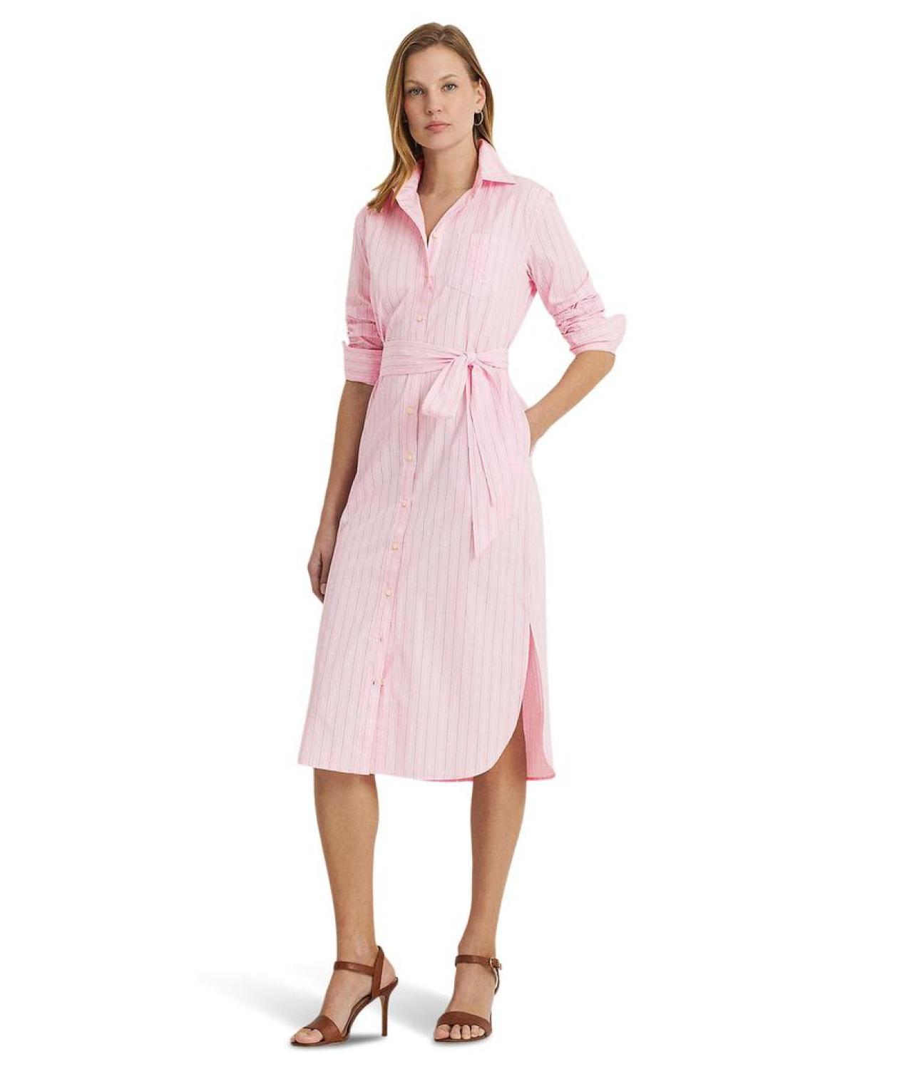 Striped Belted Broadcloth Shirtdress