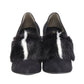 FENDI black suede black white mink fur front point toe chunky heel pump