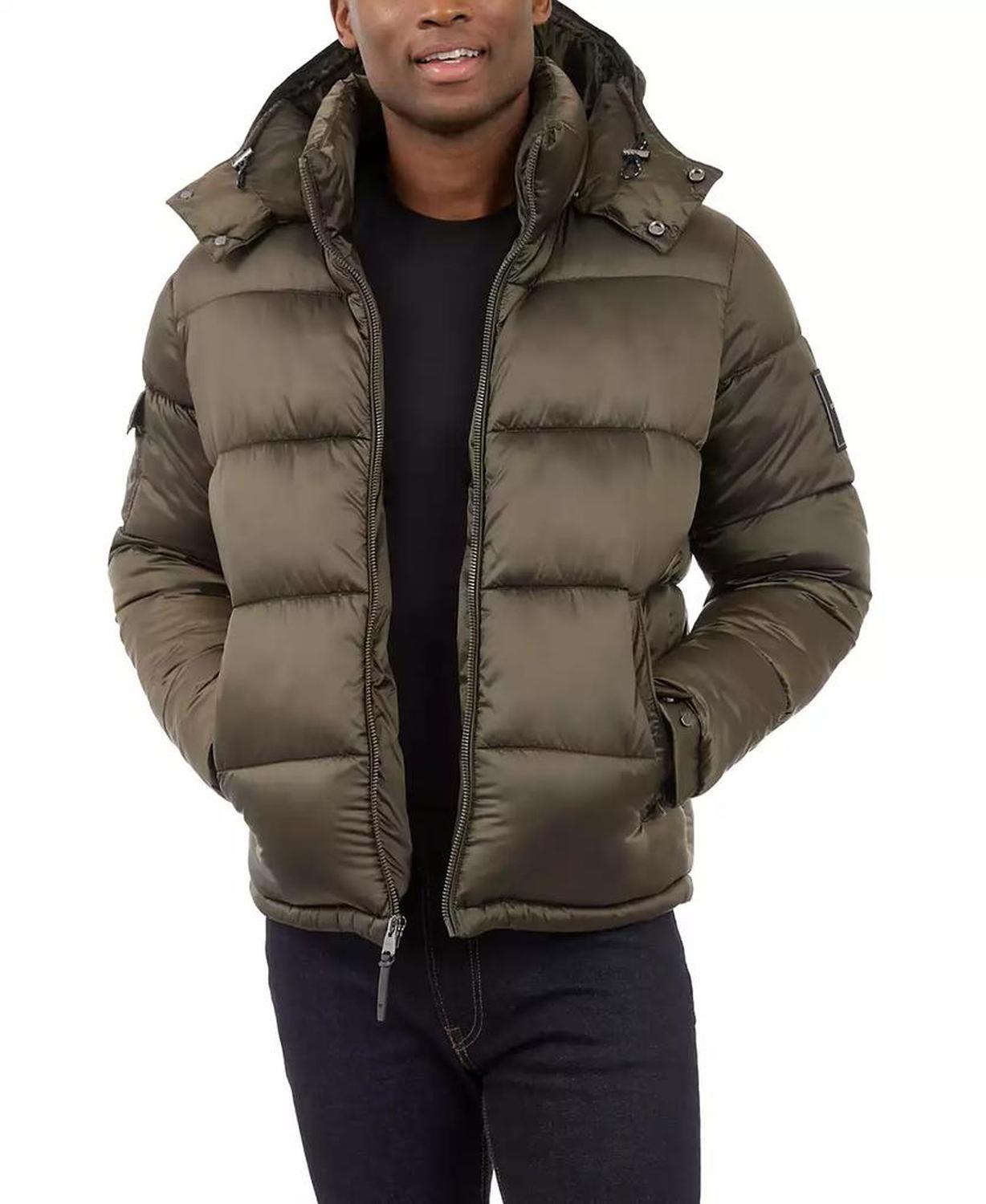 Men's Heavyweight Metallic Finish Hooded Puffer Jacket