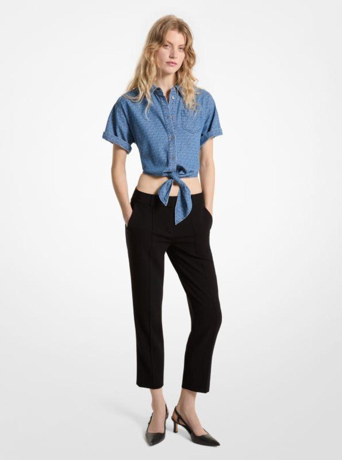 Logo Jacquard Denim Tie-Front Shirt