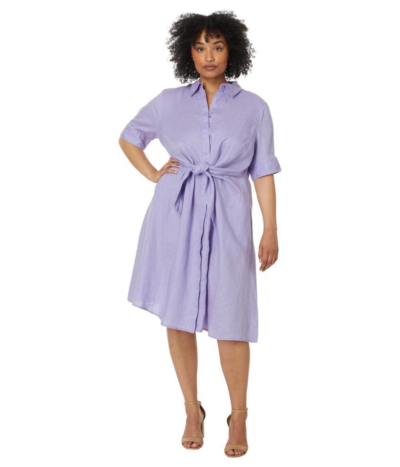 Plus-Size Tie-Front Linen Shirtdress