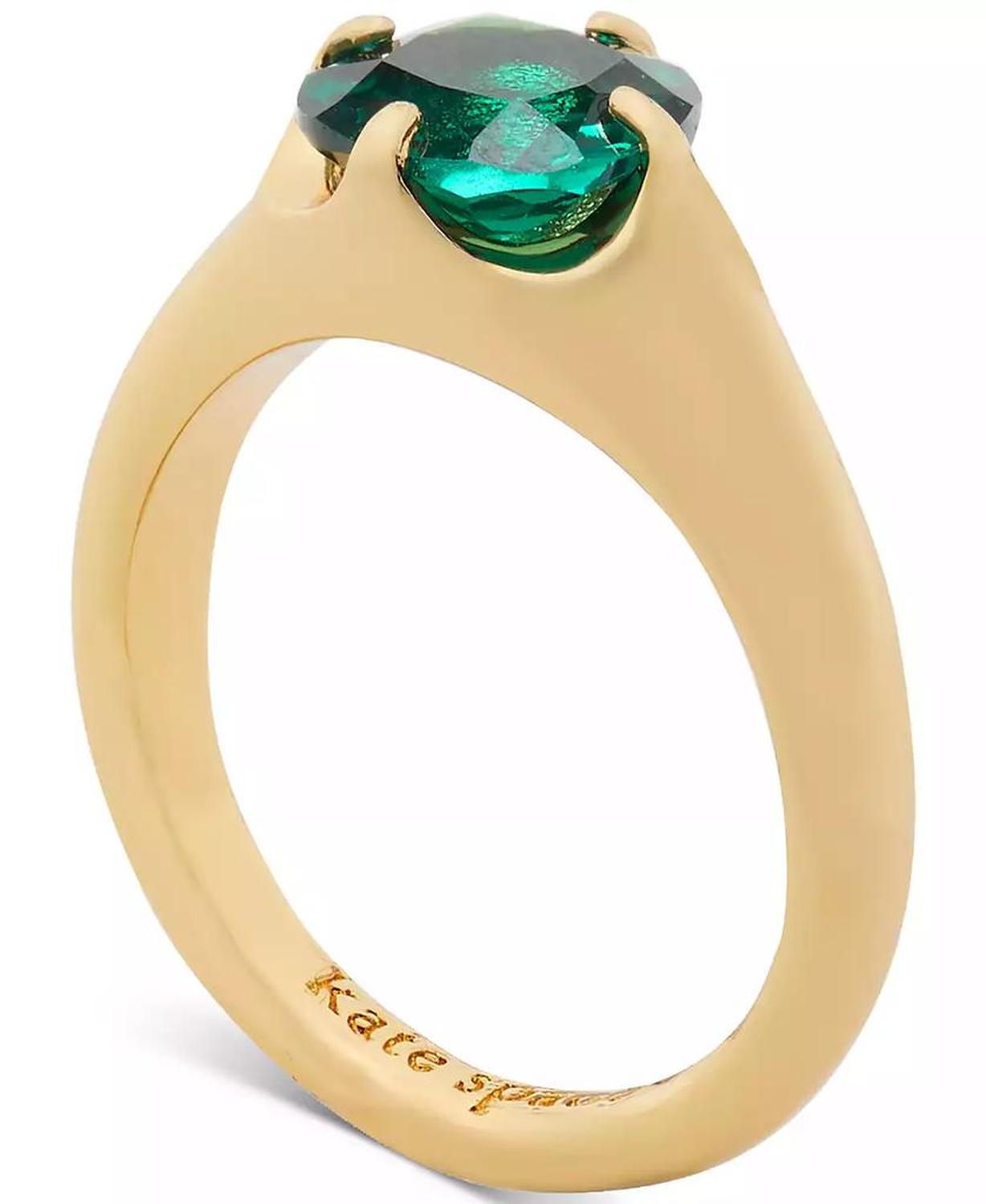 Gold-Tone Color Cubic Zirconia Solitaire Ring